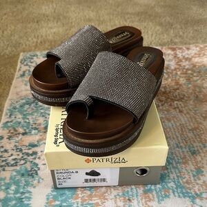 Patrizia Black Jeweled Platform Toe-Ring Mules